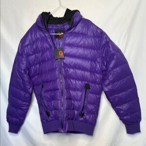 NWT G by Guess Purple Puffer hooded hoodie Bomber Jacket sz XL